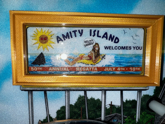 Jaws Pinball Welcome to Amity Sign Frame