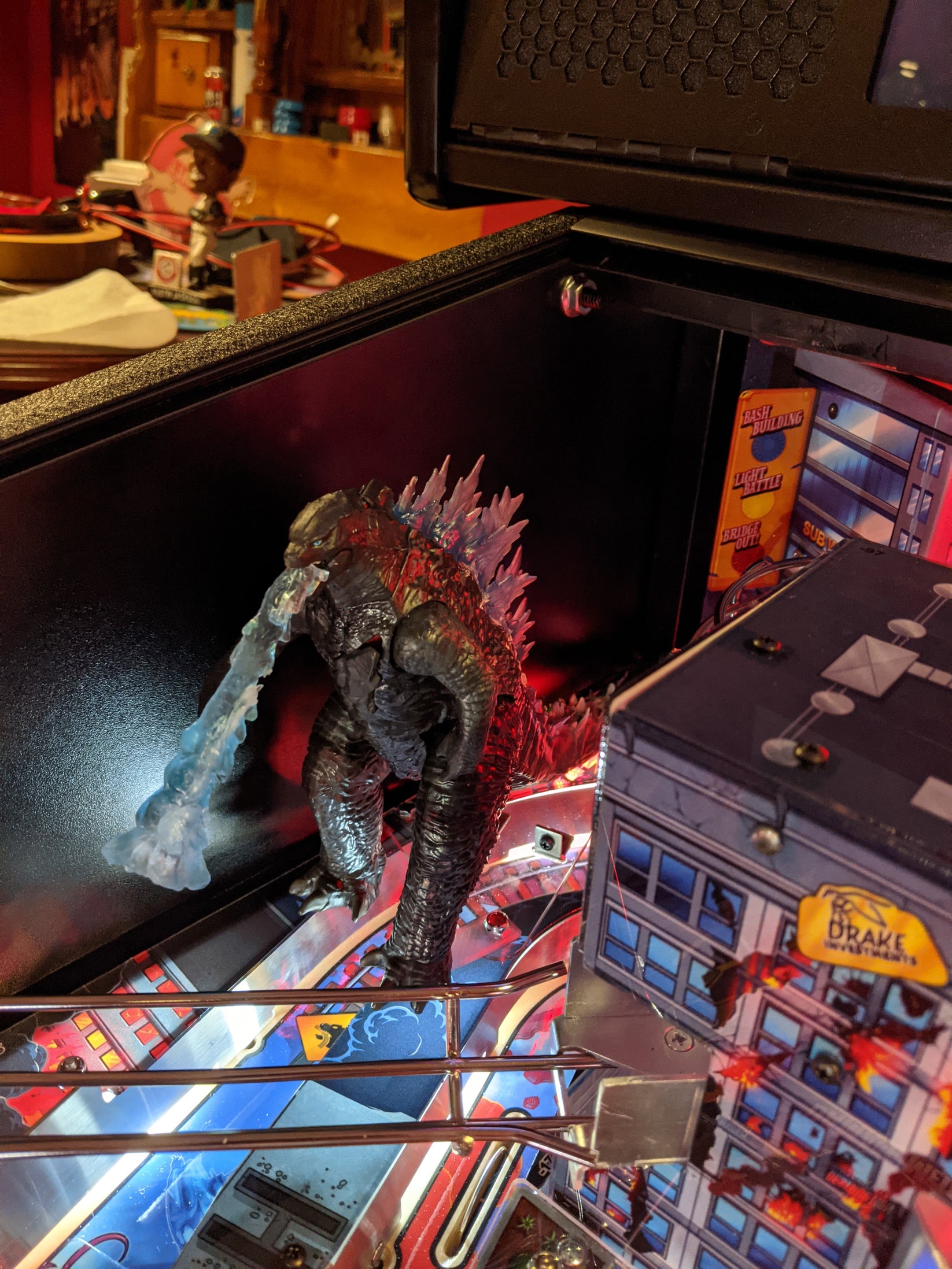 Godzilla Pinball Interactive FireBreathing Godzilla Lermods Pinball Machine Company